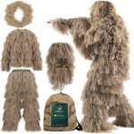 Kalkal Sniper Ghillie Suit, 5 in 1 Camouflage Suit For Hunting Shooting Halloween(Woodland/Desert)