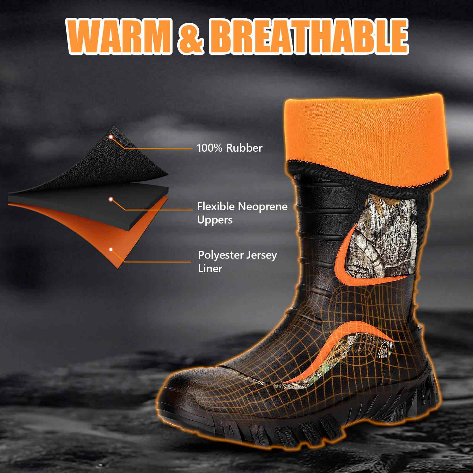 Kalkal Insulated Warmest Rubber Hunting Boots, Camouflage Boots