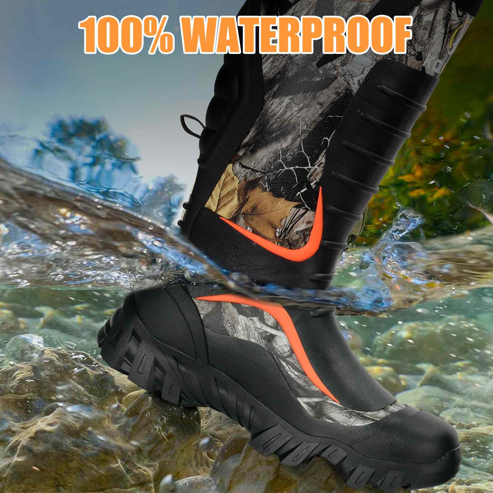 Fishing Shoes For Men Waterproof - Deck Boots For Men -  Short Rain Boots Men - Ideal Wader Boots For Wet Conditions - Mens Rubber  Boots - Duck Camo Size 8