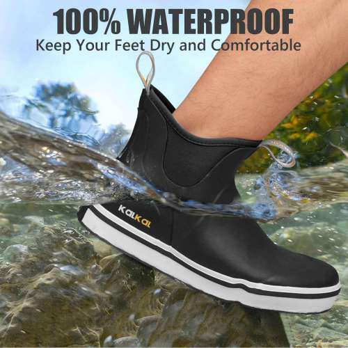 Kalkal Men's Ankle Deck Boots, Waterproof Rubber Fishing and Camp Boots ...