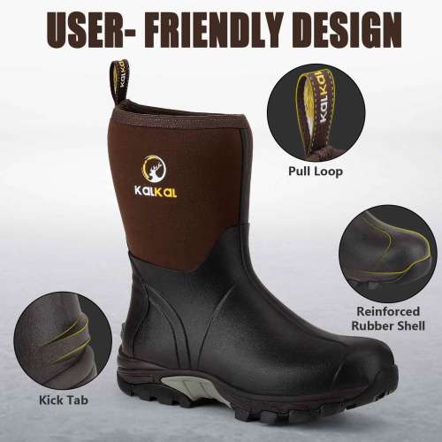 Kalkal Mid Calf Waterproof Rubber Farm Boots, Slip On Work Boots for ...