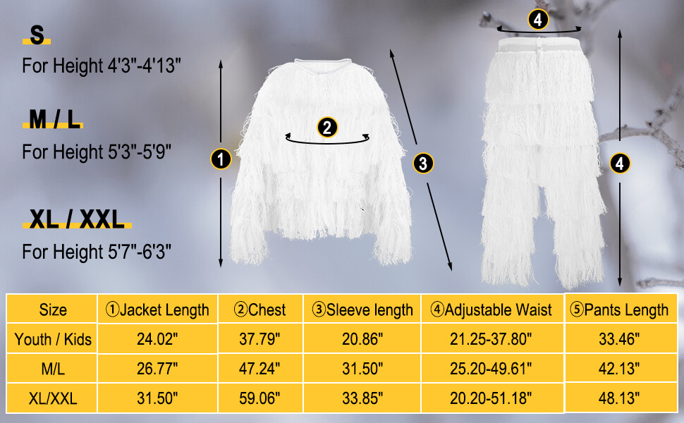Snow Ghillie Suit Size Chart