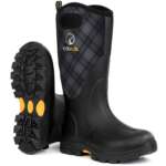 Pull On Rubber Boots With Handles, Arch Support Tall Black Rain Boots For Farming Ranching