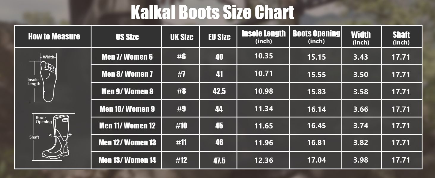  Rubber Boots with Handles Size Chart