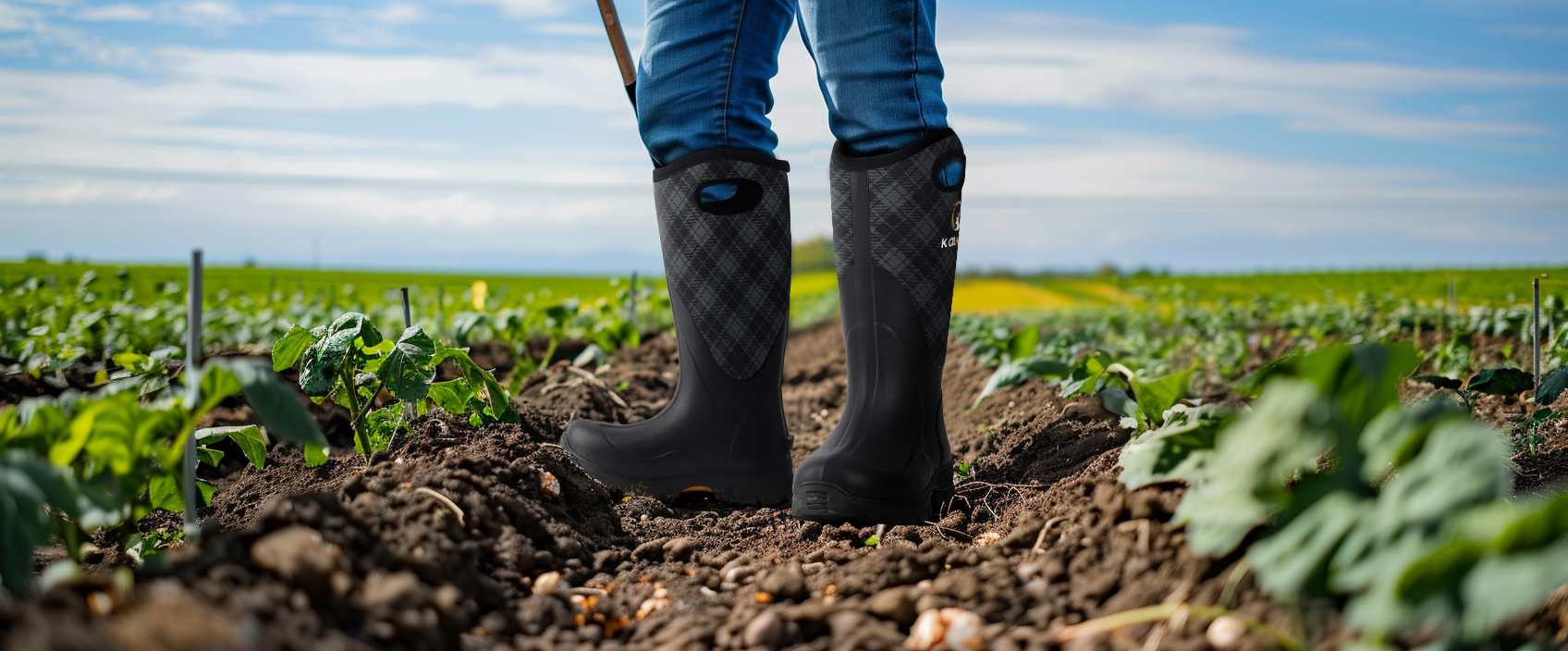 wear kalkal rubber boots with handles in the field