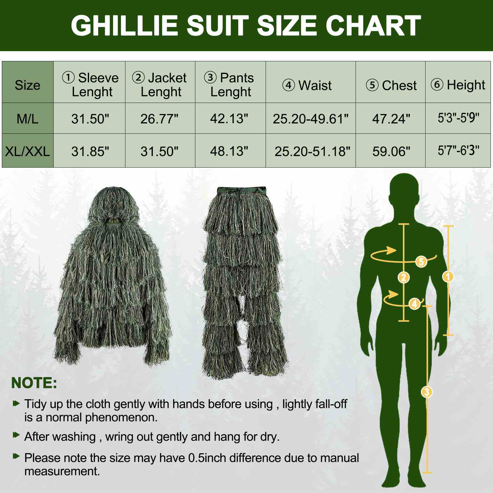 DIY Ghillie Suit Size Chart