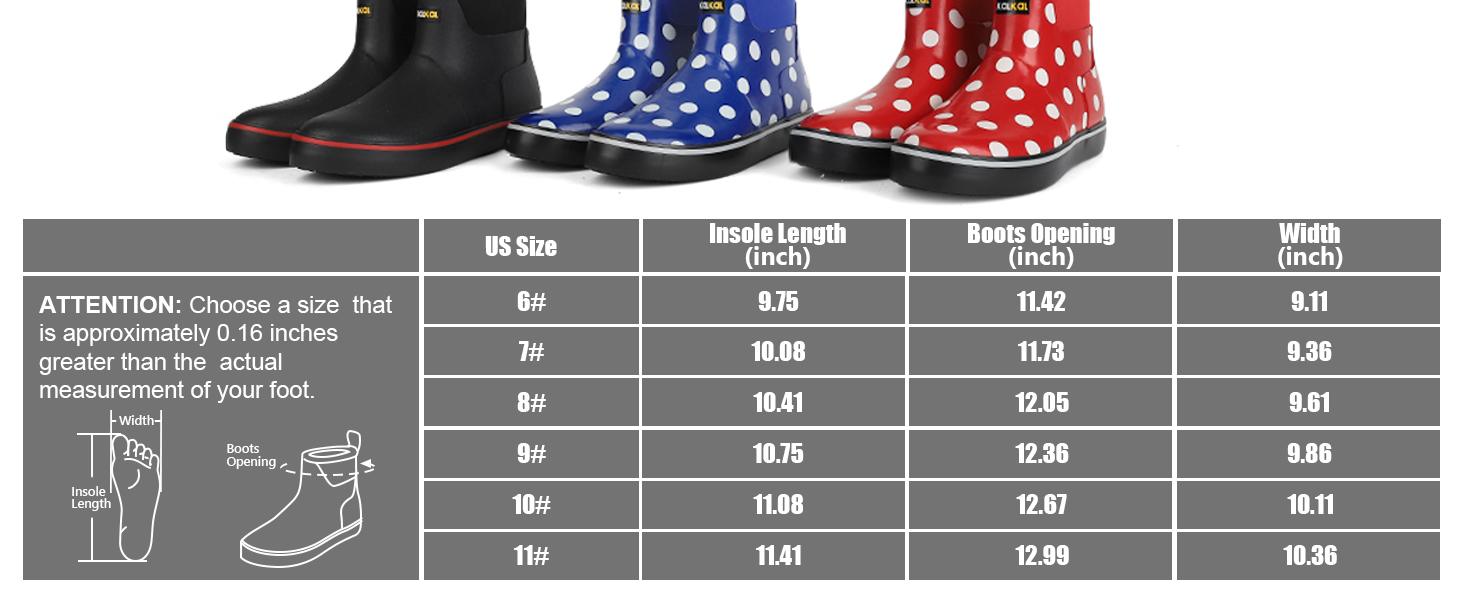 Kalk062-women's ankle rain boots size chart