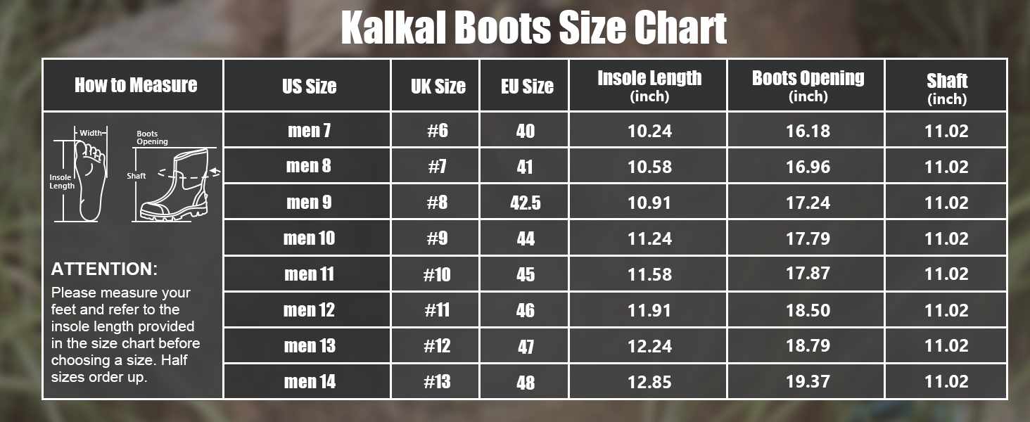 Kalk065 Farm Boots Size Chart