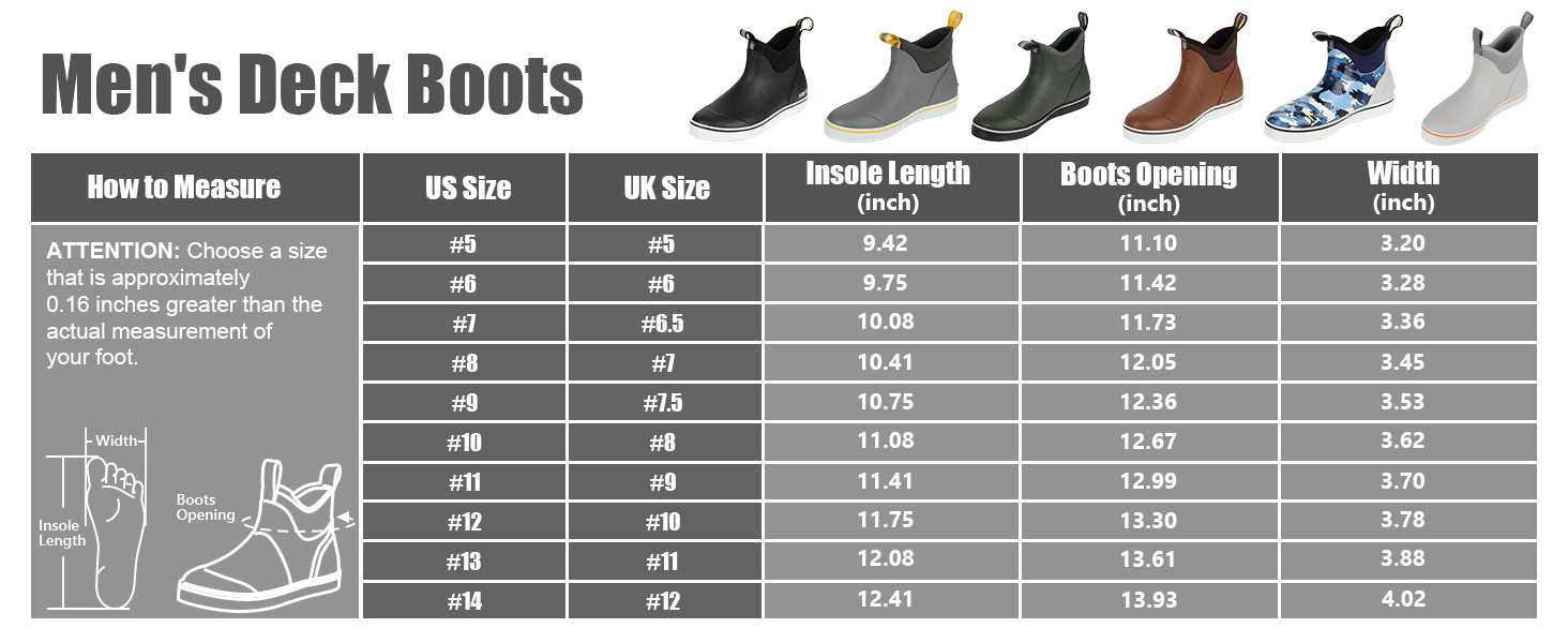 Men's Ocean Deck Boot Size Chart