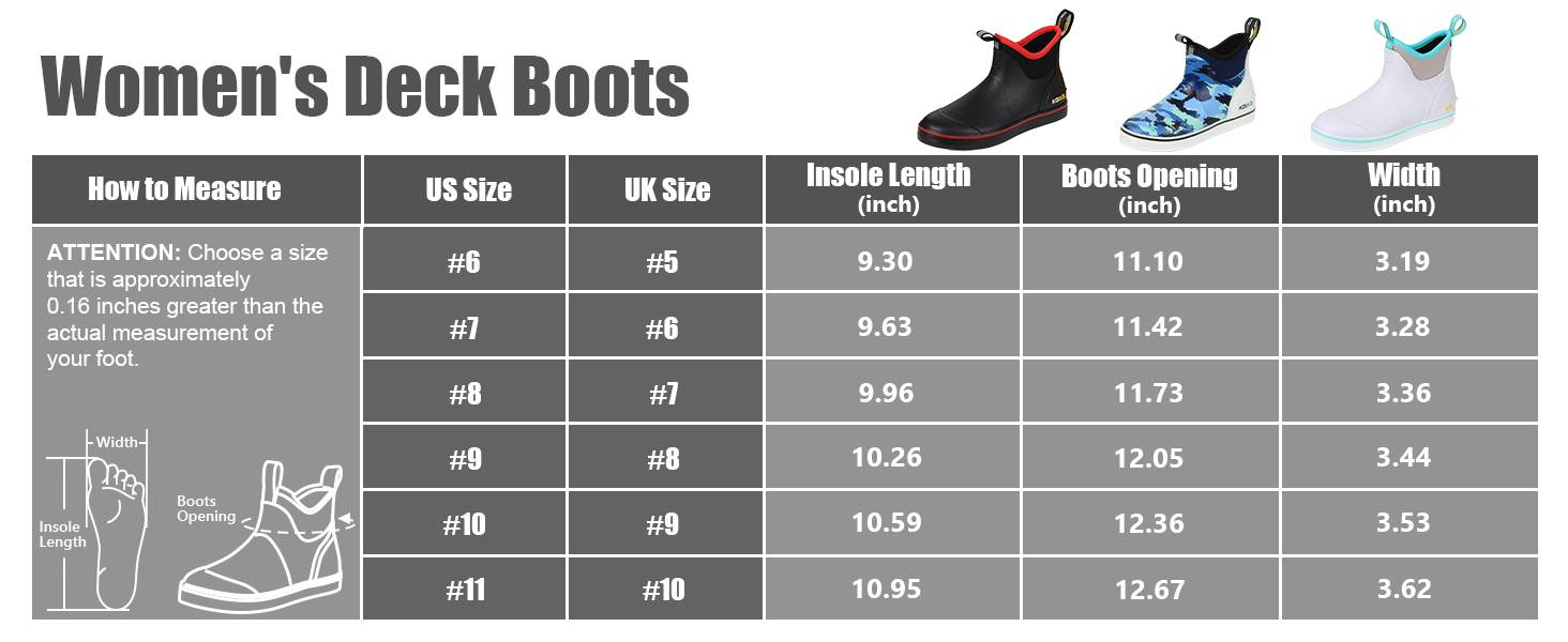 Womens Deck Boots Size Chart