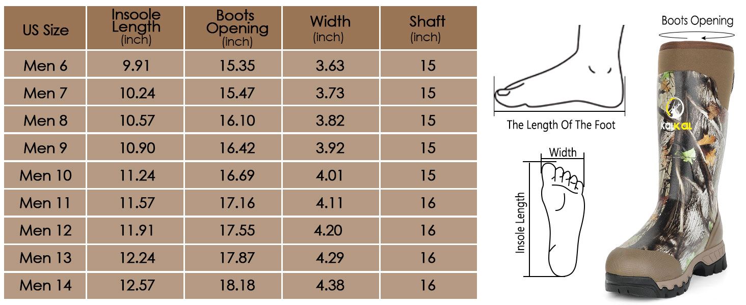 Hunting Boots Size Chart - KK077