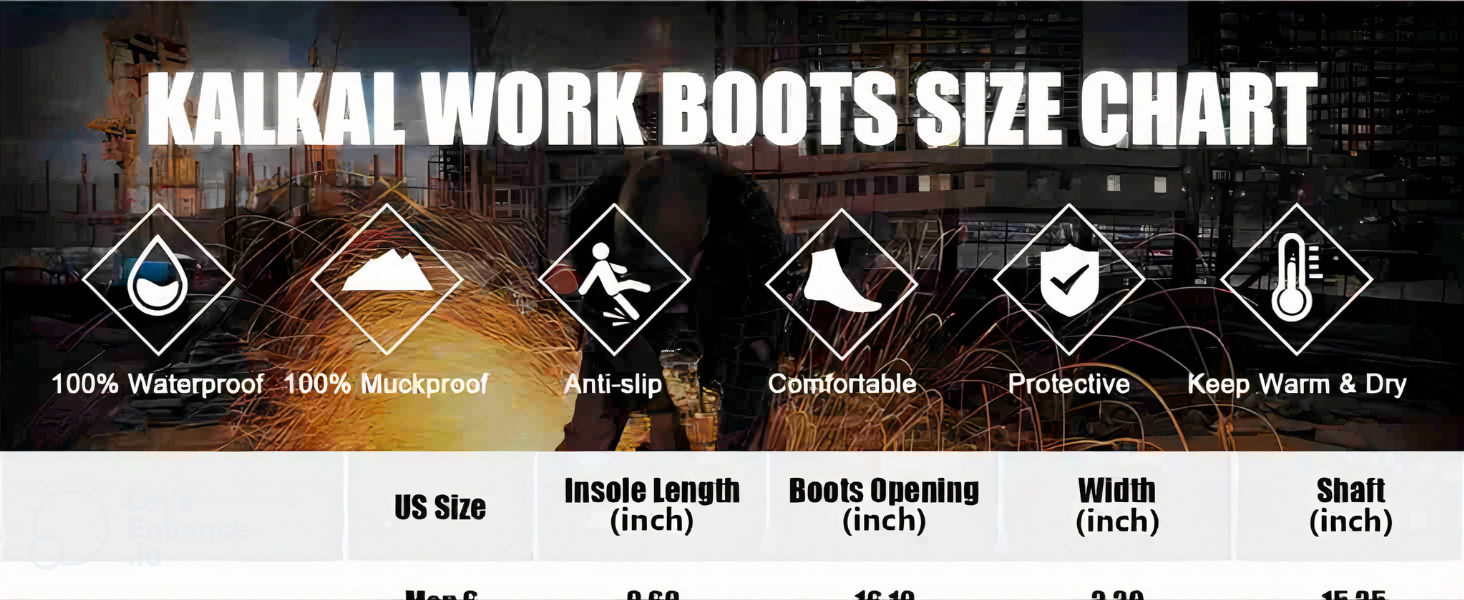 steel toe boots size chart