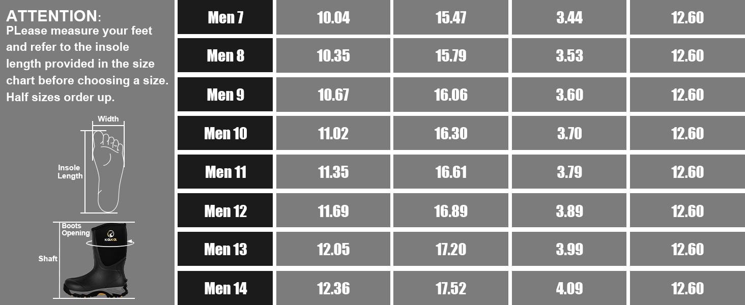 men's farm boots size chart - KK075