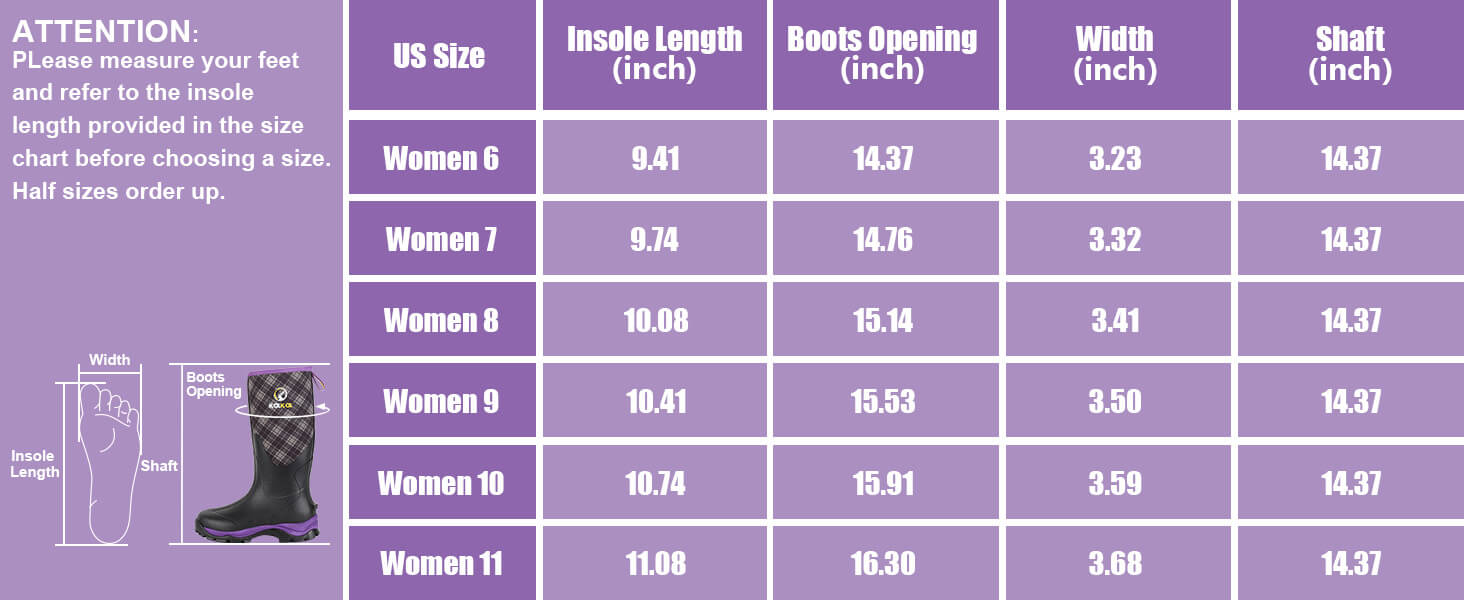 women's farm boots size chart-KK072