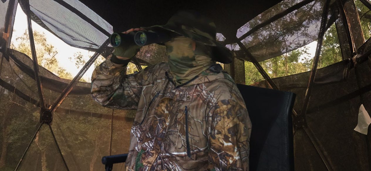 a hunter is watching animal in Kalkal hunting blind