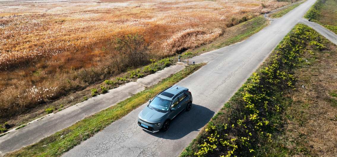 a car is driving on the road