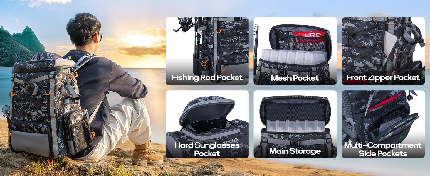 fishing backpack with multiple pockets