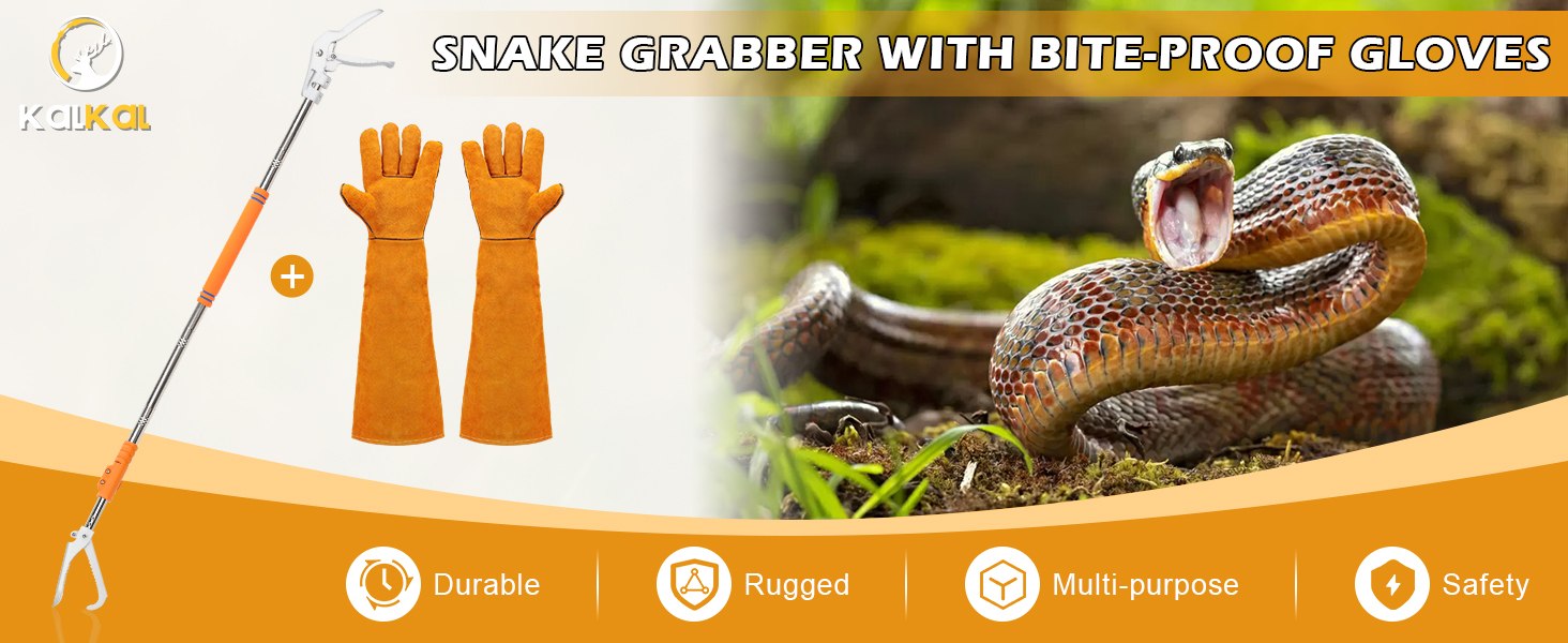 snake tong stick with anti-bite gloves